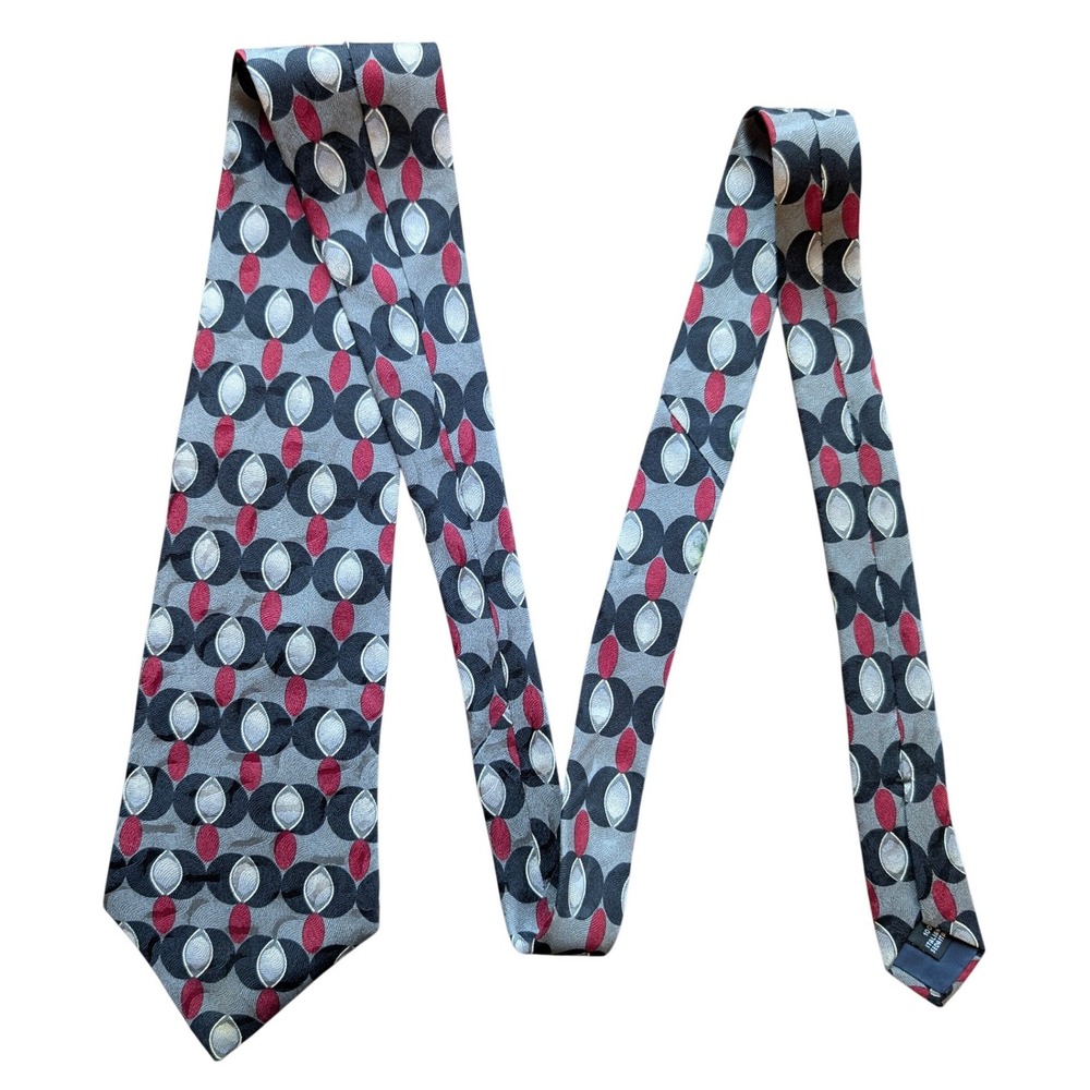 JT Beckett Geometric Silk Tie Grey Black‎ Red Italian Silk Necktie L57.5" W4" - Picture 2 of 8